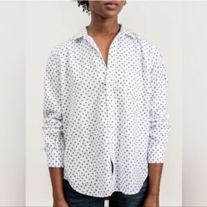 Frank & Eileen White w Navy Stars 100% Italian linen button down Eileen sz Large